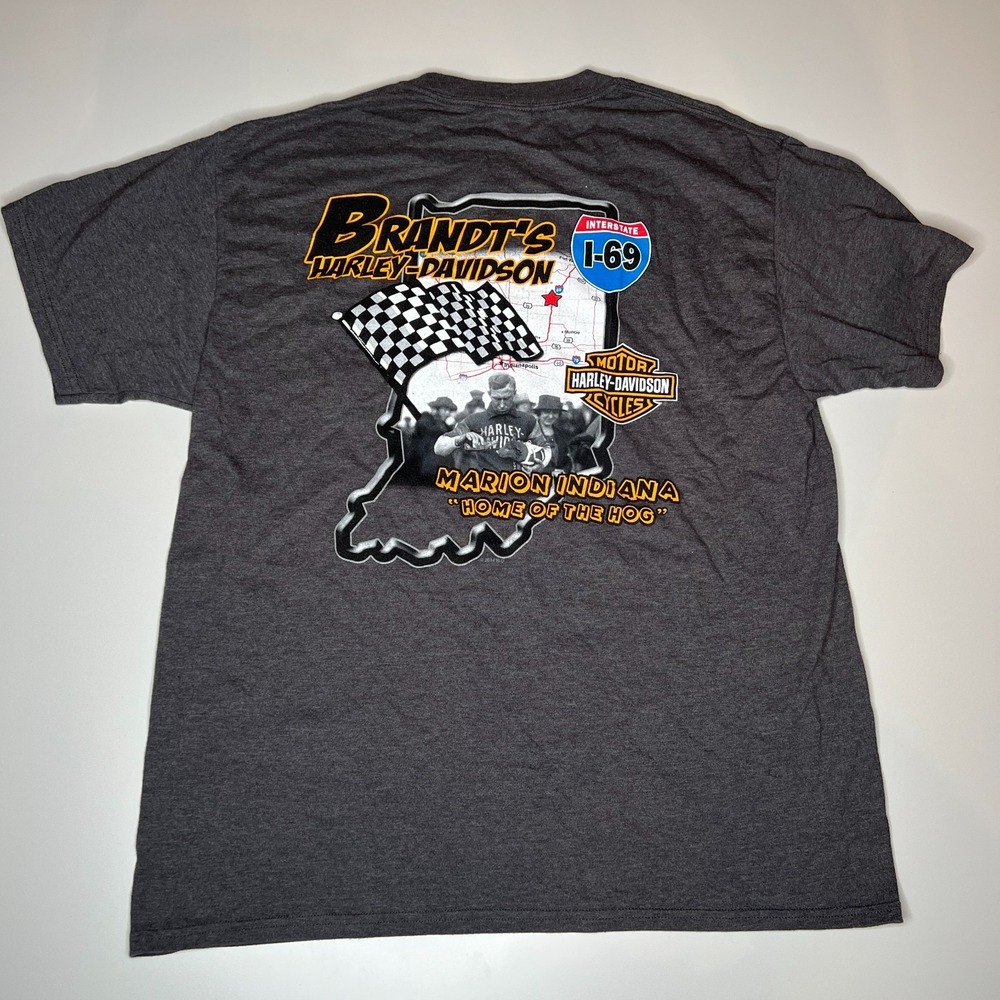 Harley-Davidson Brindt's Marion Indiana T-Shirt 2014 Home of the Hog Gray Size L